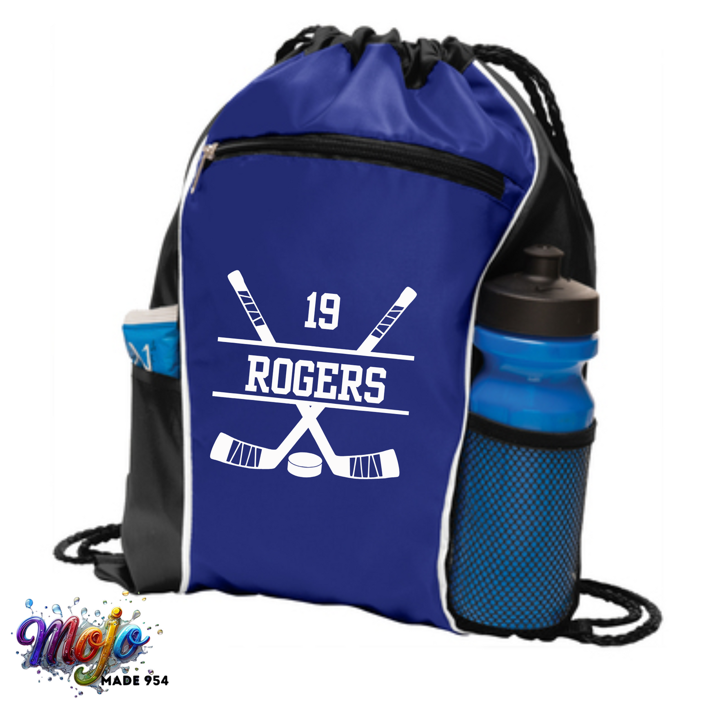 Personalized Hockey Drawstring Cinch Bag with Side Pockets, Custom Sports Backpack, Gifts for Hockey Players, Sports Bag, Team Gifts