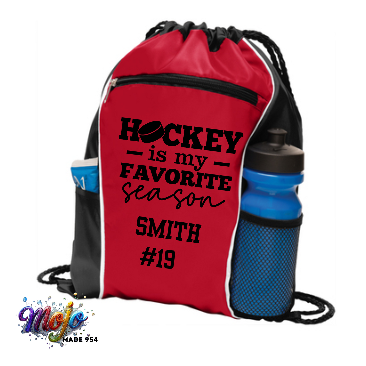 Personalized Hockey Drawstring Cinch Bag with Side Pockets, Custom Sports Backpack, Gifts for Hockey Players, Sports Bag, Team Gifts